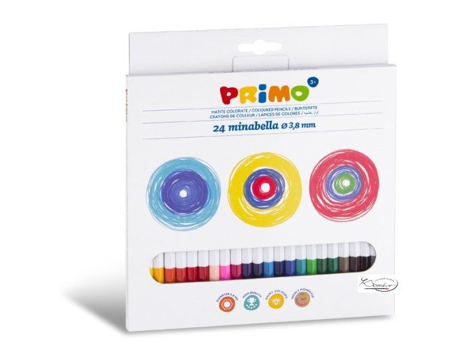 Kvalitní lakované šestihranné pastelky s vysokým množstvím pigmentu - barvy jsou sytých odstínů. Pastelky mají průměr 3,8mm oproti klasickým (Primo), které mají průměr  2,9mm. Jsou vhodné pro všechny druhy papíru. Sada 24 barev.