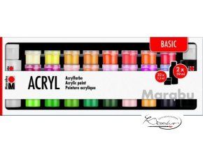 Akrylové barvy Marabu Basic 32 x 3,5 ml + 2 x 59 ml